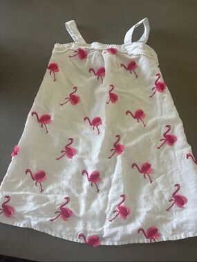 Janie and Jack White Sleeveless Nightgown with Pink Flamingo Embroidery